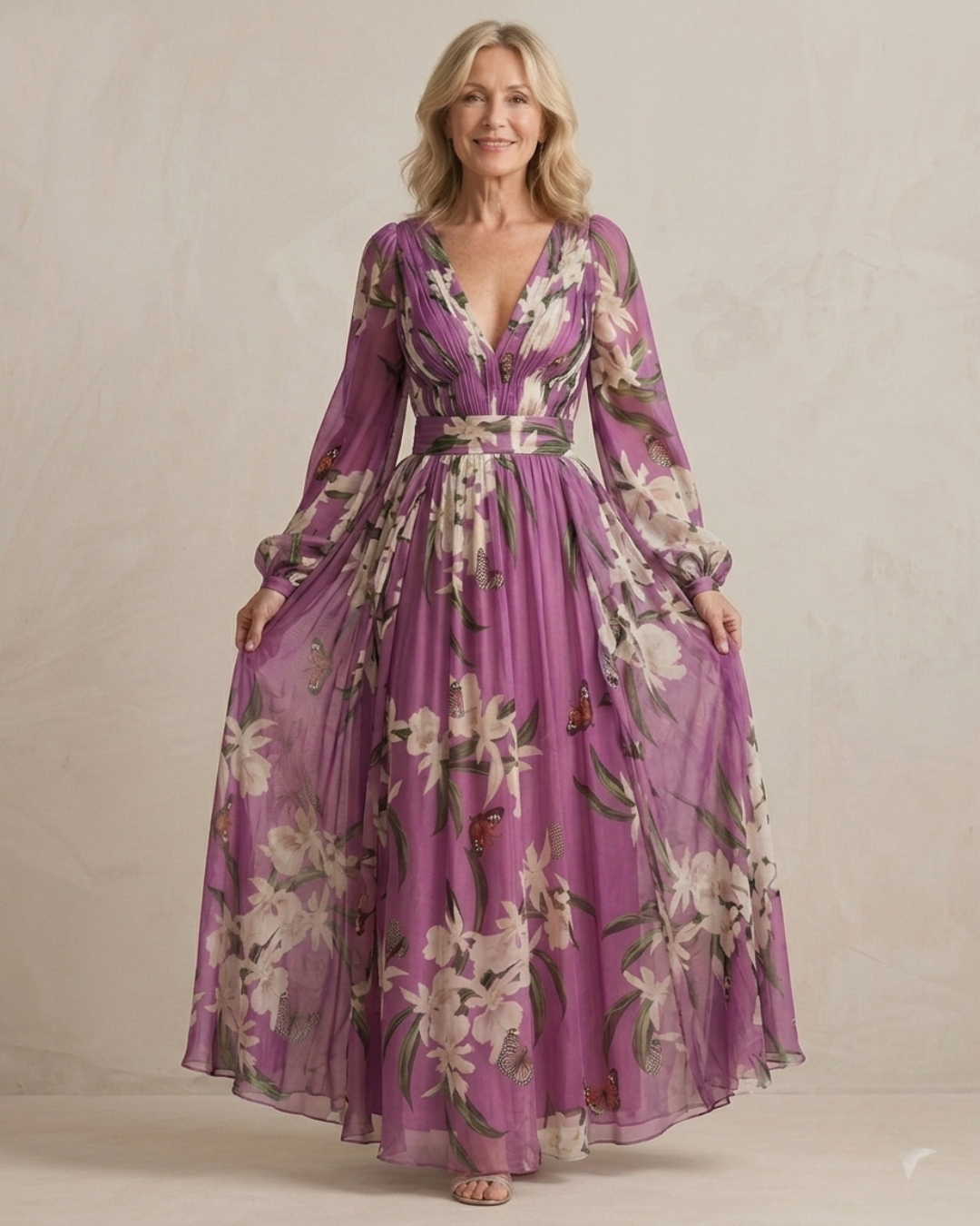 ISADORA — Floral Butterfly Chiffon Maxi Dress
