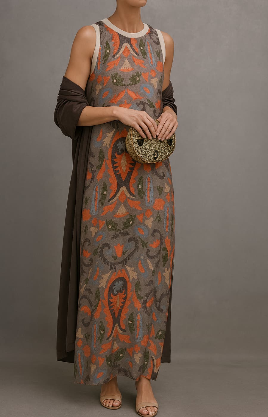 ÉLINA | Printed Maxi Dress & Cardigan Set