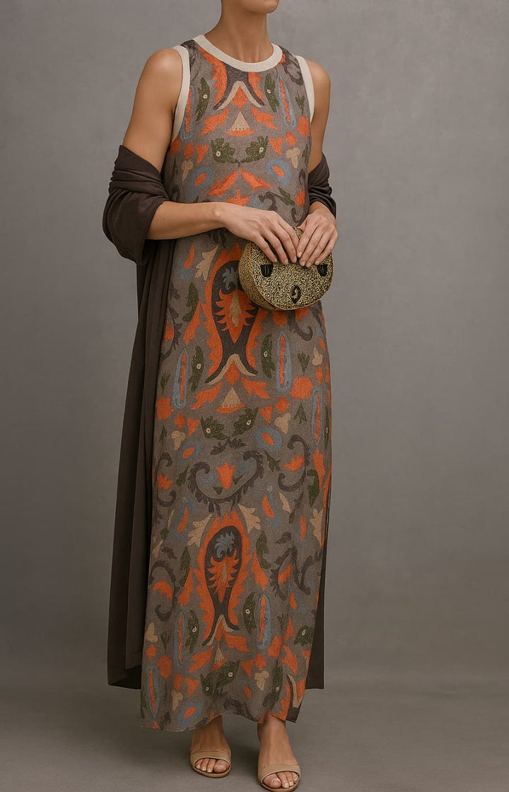 ÉLINA | Printed Maxi Dress & Cardigan Set