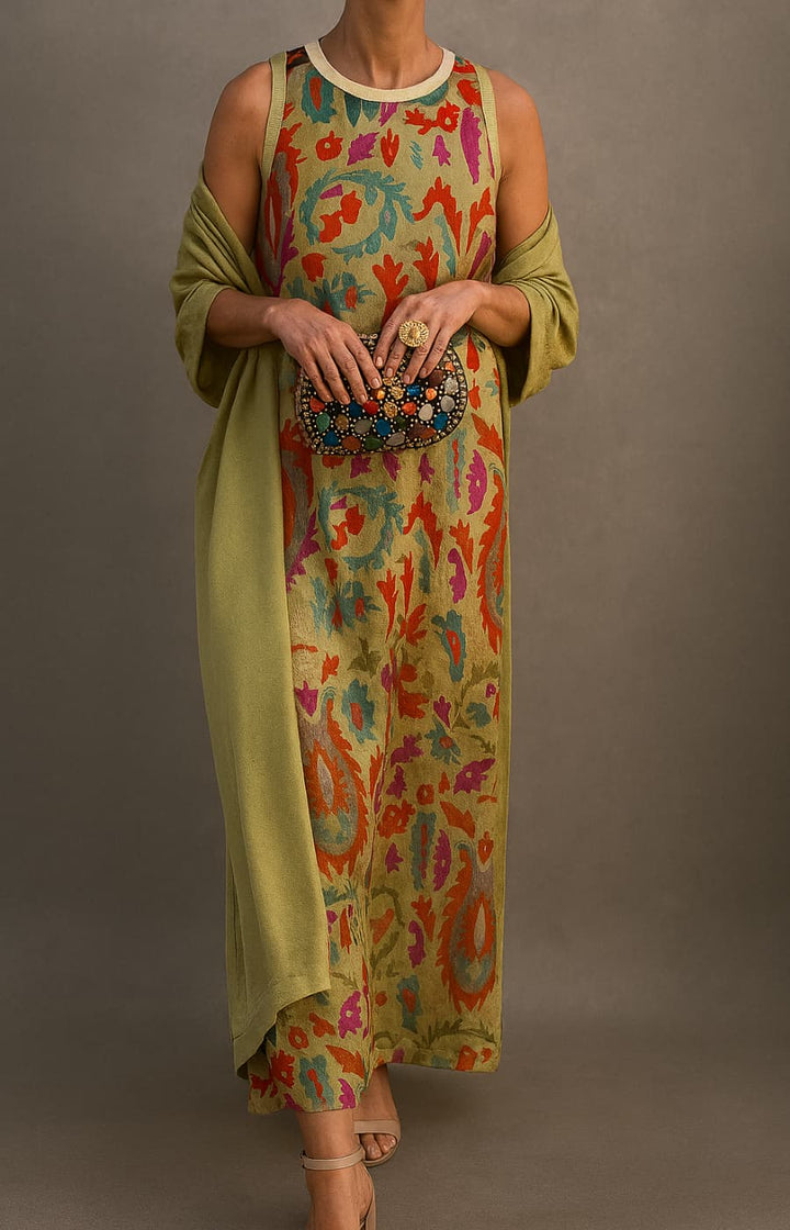 ÉLINA | Printed Maxi Dress & Cardigan Set