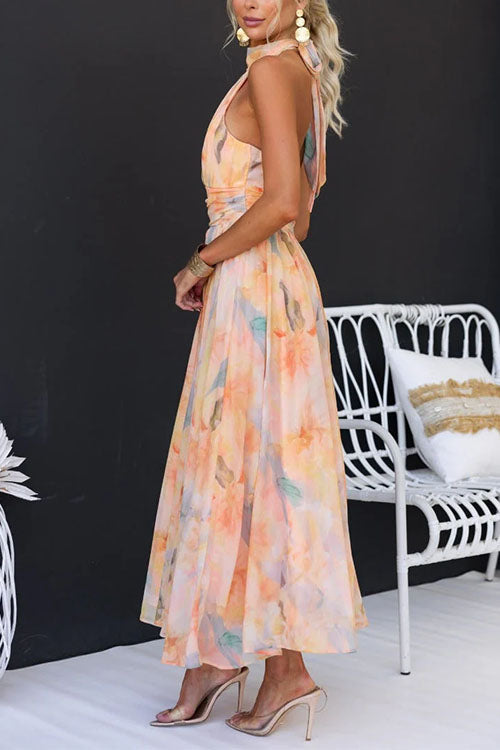 HALTER | Watercolour Print Maxi Dress