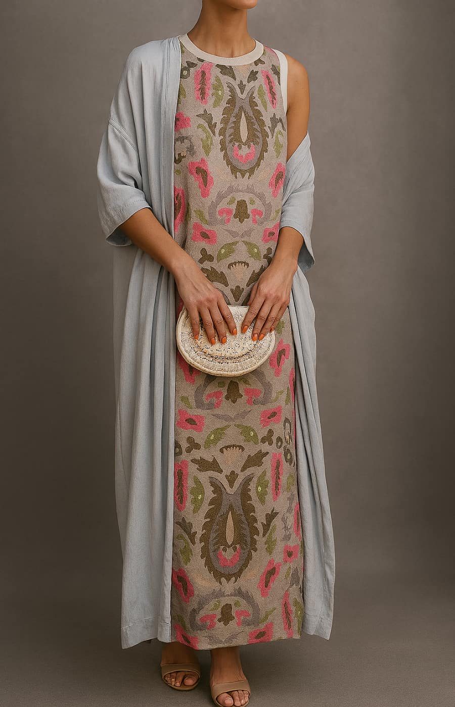 ÉLINA | Printed Maxi Dress & Cardigan Set