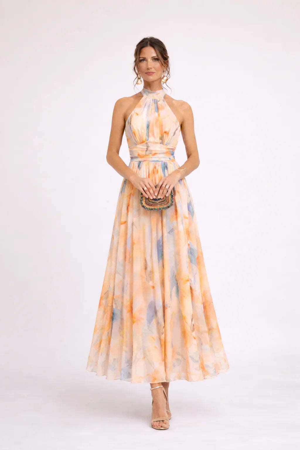 HALTER | Watercolour Print Maxi Dress