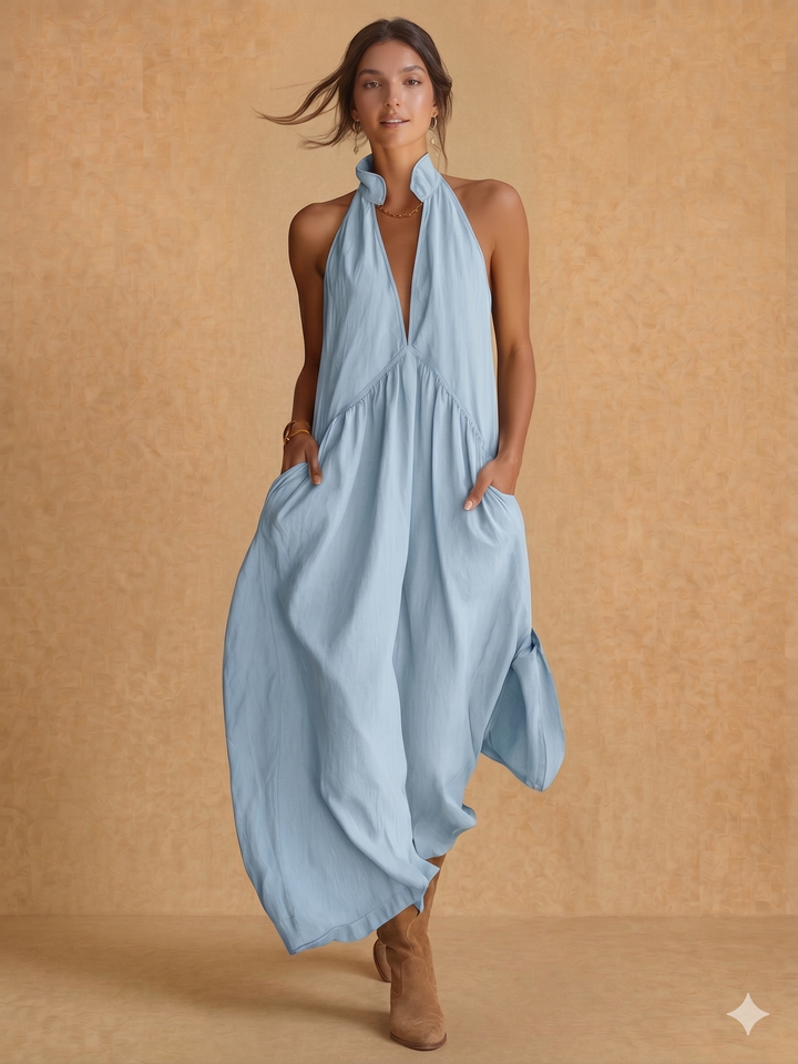 SERENE | Minimalist Halter Neck Maxi Dress