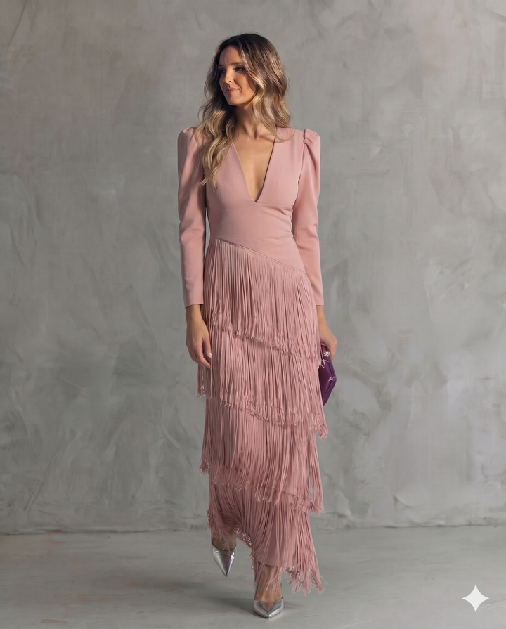 CLARA | Elegant Dress with Fringe Sleeves