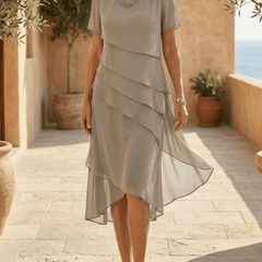 Amara | Elegant Cascade Midi Dress - Harry & Olivia Birmingham