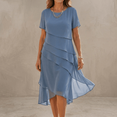 Amara | Elegant Cascade Midi Dress - Harry & Olivia Birmingham