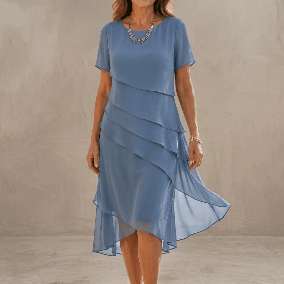 Amara | Elegant Cascade Midi Dress - Harry & Olivia Birmingham