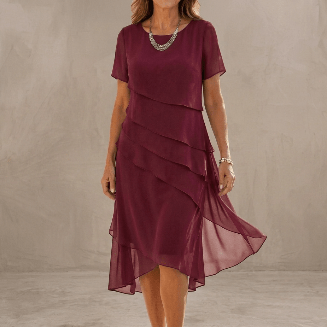 Amara | Elegant Cascade Midi Dress - Harry & Olivia Birmingham