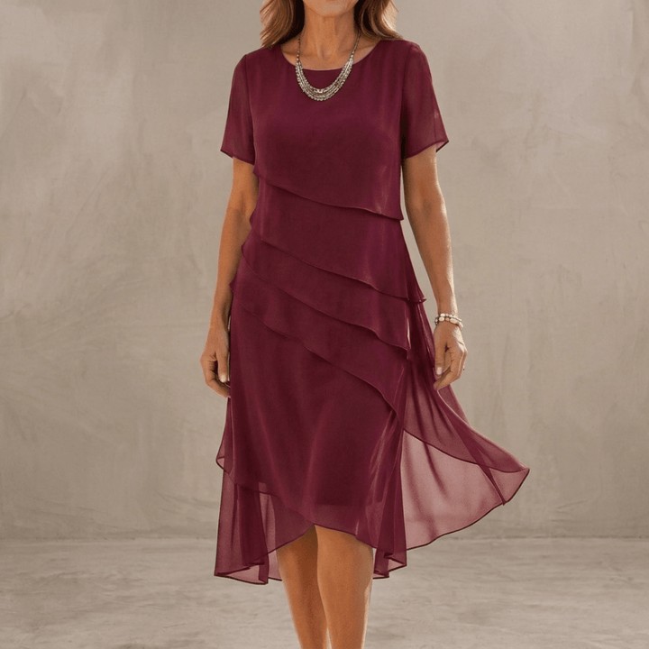 Amara | Elegant Cascade Midi Dress - Harry & Olivia Birmingham