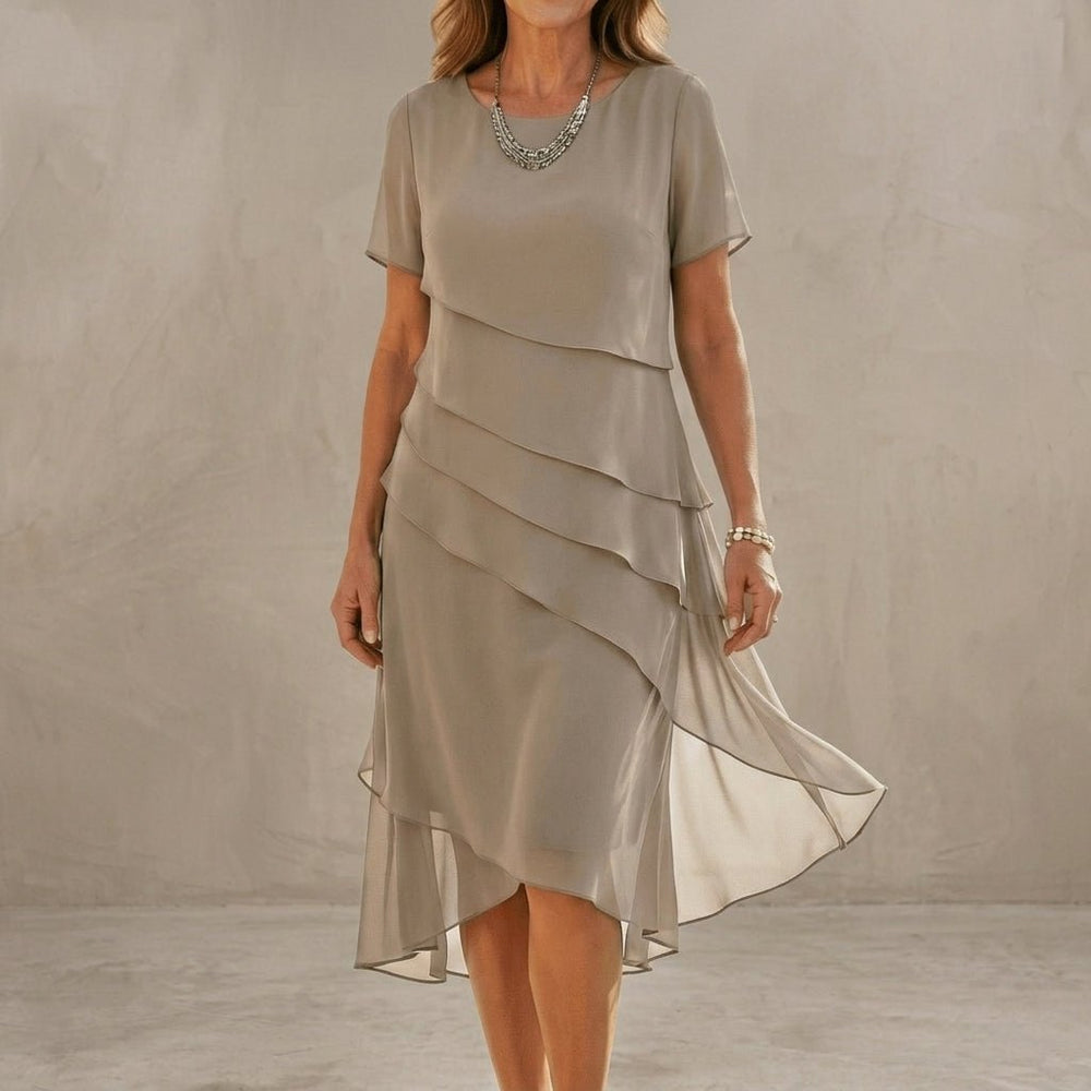 Amara | Elegant Cascade Midi Dress - Harry & Olivia Birmingham
