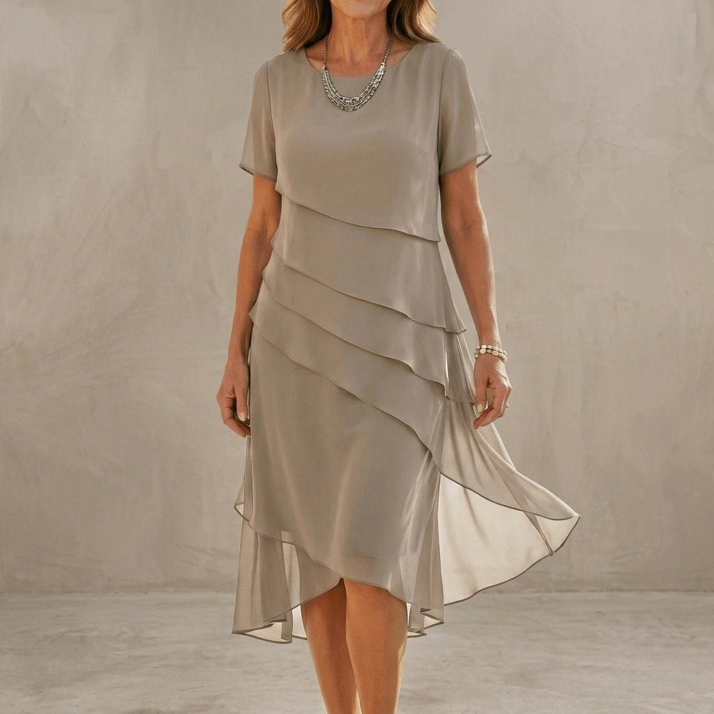 Amara | Elegant Cascade Midi Dress - Harry & Olivia Birmingham