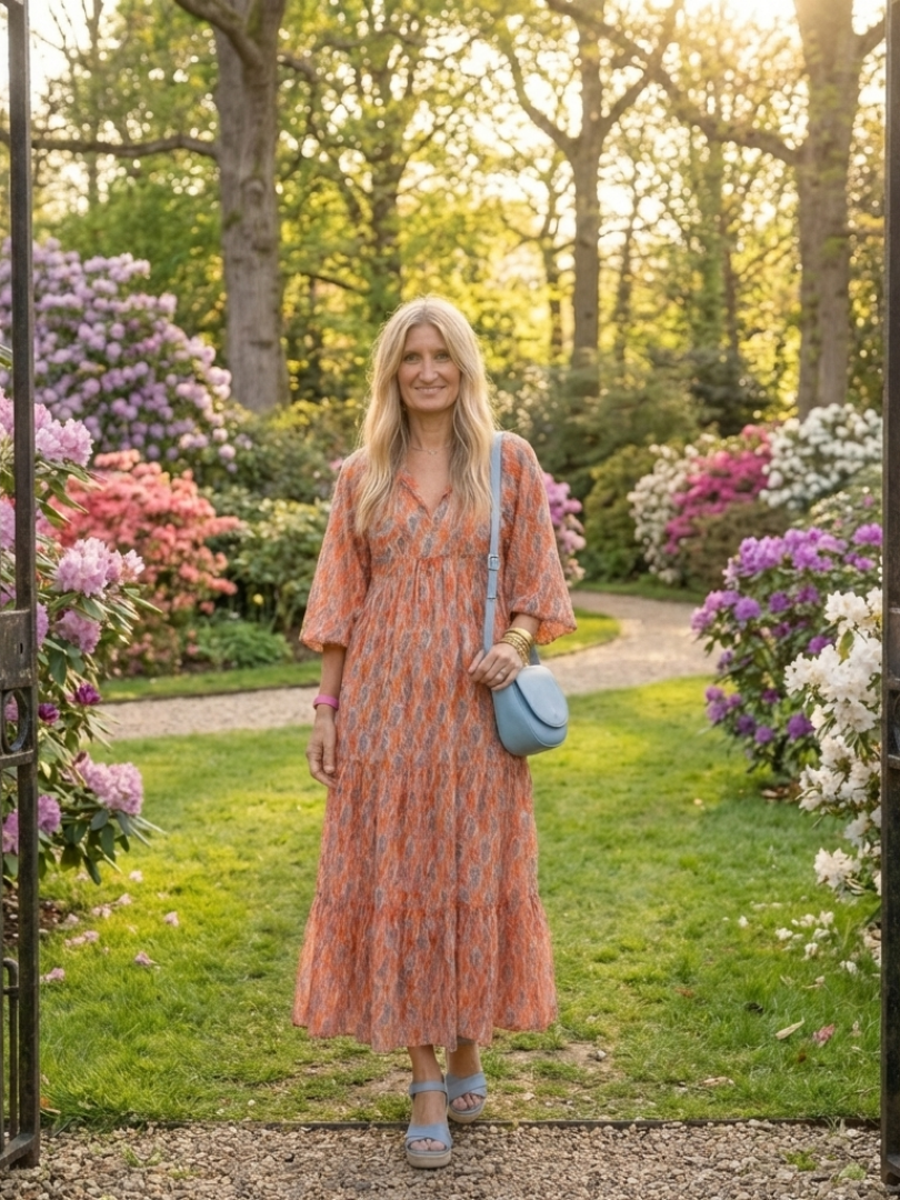 Amara | Geometric Print V Neck Tiered Midi Dress - Harry & Olivia Birmingham