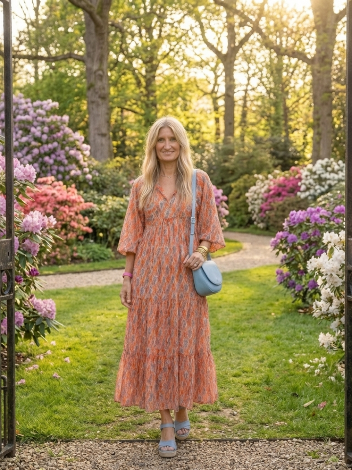 Amara | Geometric Print V Neck Tiered Midi Dress - Harry & Olivia Birmingham