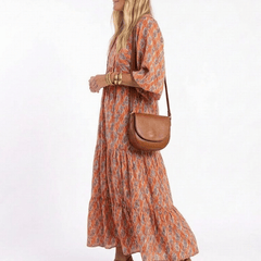 Amara | Geometric Print V Neck Tiered Midi Dress - Harry & Olivia Birmingham