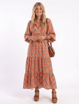 Amara | Geometric Print V Neck Tiered Midi Dress - Harry & Olivia Birmingham