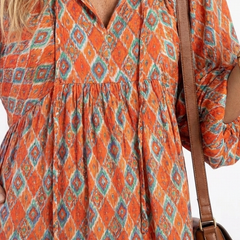 Amara | Geometric Print V Neck Tiered Midi Dress - Harry & Olivia Birmingham