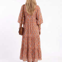 Amara | Geometric Print V Neck Tiered Midi Dress - Harry & Olivia Birmingham
