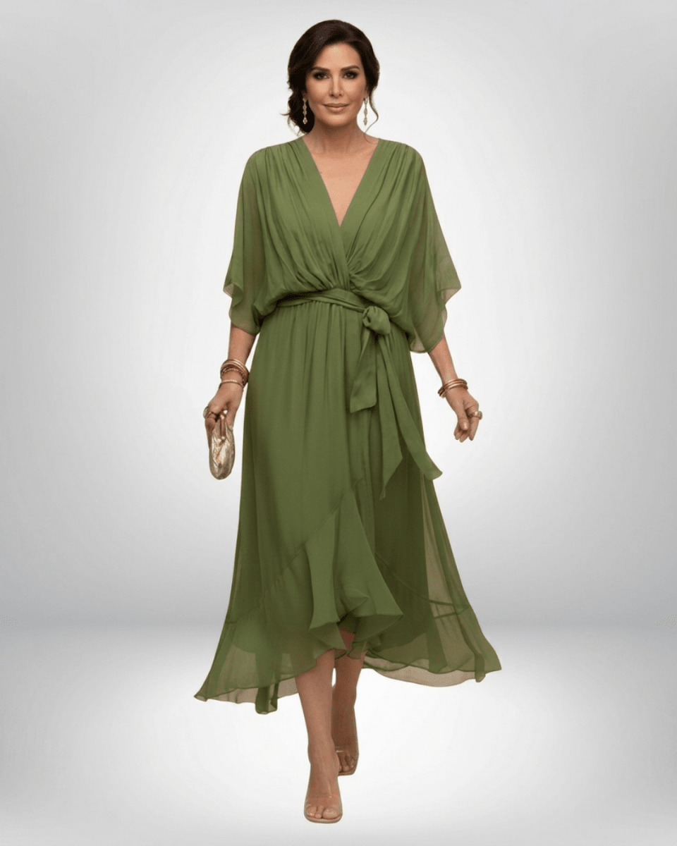 ARABELLA | Flowing V-Neck Silhouette Dress - Harry & Olivia Birmingham