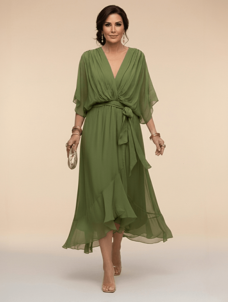 ARABELLA | Flowing V-Neck Silhouette Dress - Harry & Olivia Birmingham