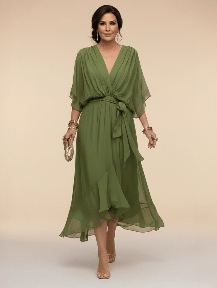 ARABELLA | Flowing V-Neck Silhouette Dress - Harry & Olivia Birmingham
