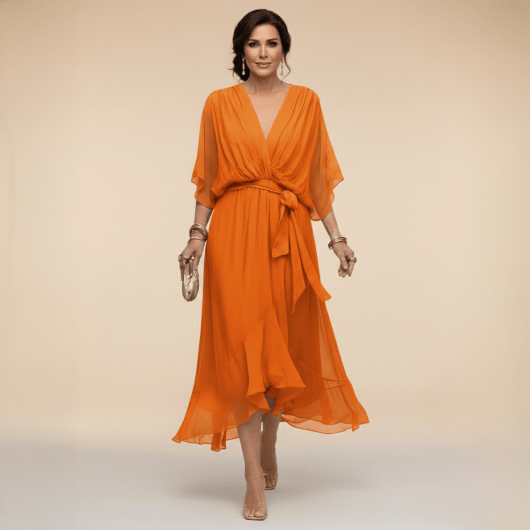 ARABELLA | Flowing V-Neck Silhouette Dress - Harry & Olivia Birmingham