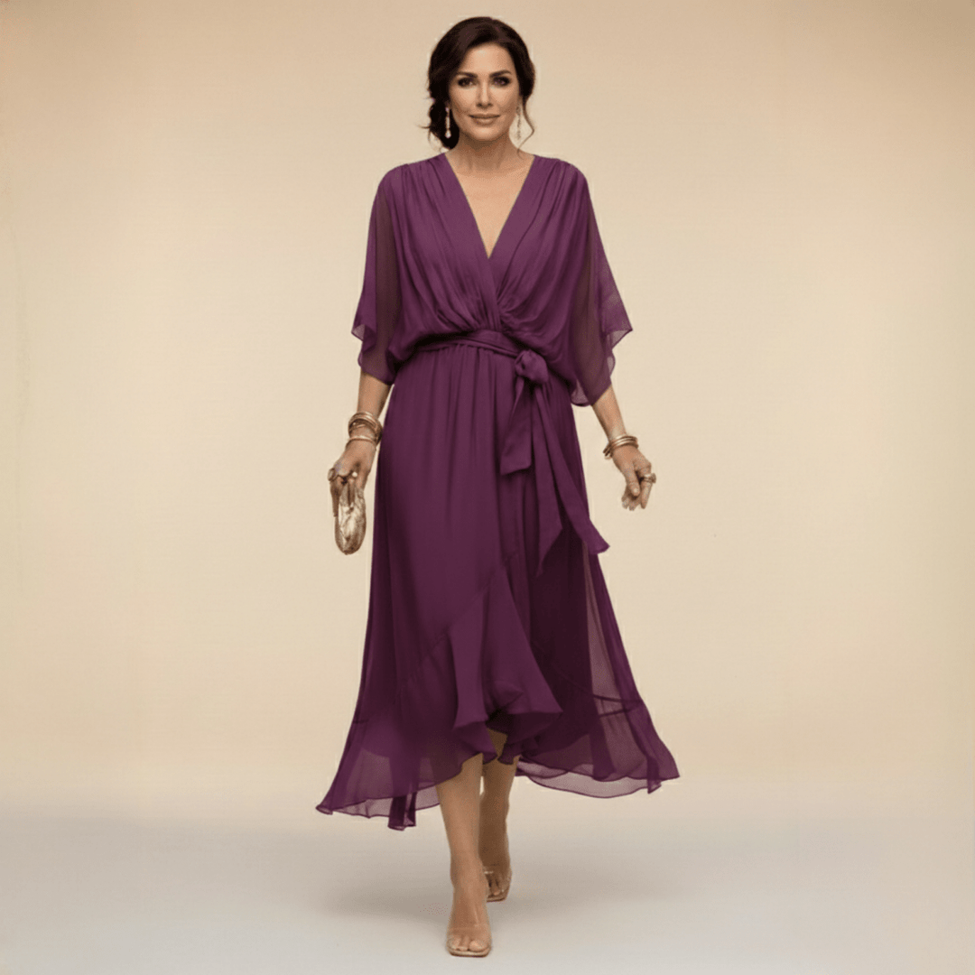ARABELLA | Flowing V-Neck Silhouette Dress - Harry & Olivia Birmingham