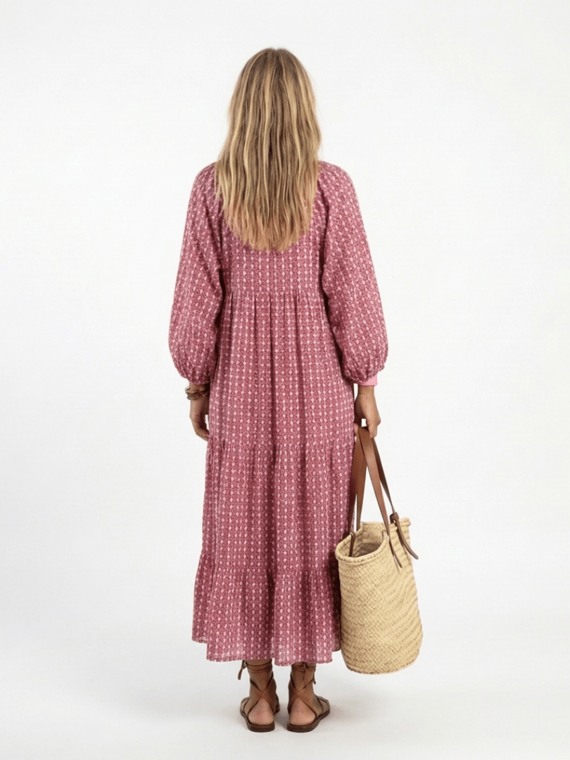 Arlette | Geometric Print Long Sleeve Midi Dress - Harry & Olivia Birmingham