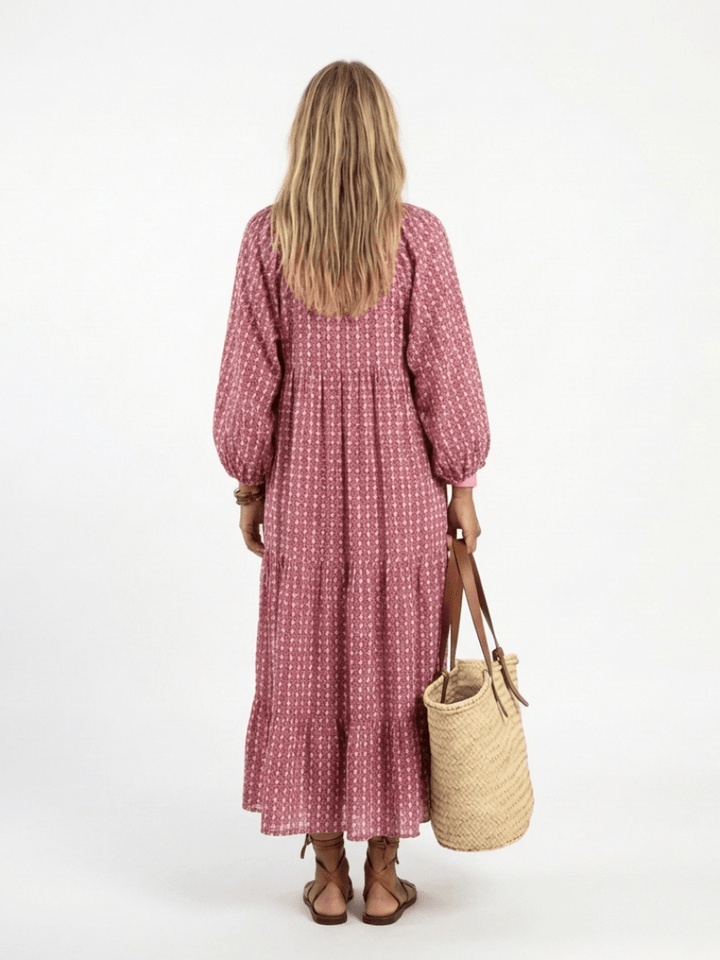 Arlette | Geometric Print Long Sleeve Midi Dress - Harry & Olivia Birmingham