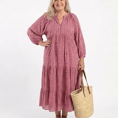 Arlette | Geometric Print Long Sleeve Midi Dress - Harry & Olivia Birmingham