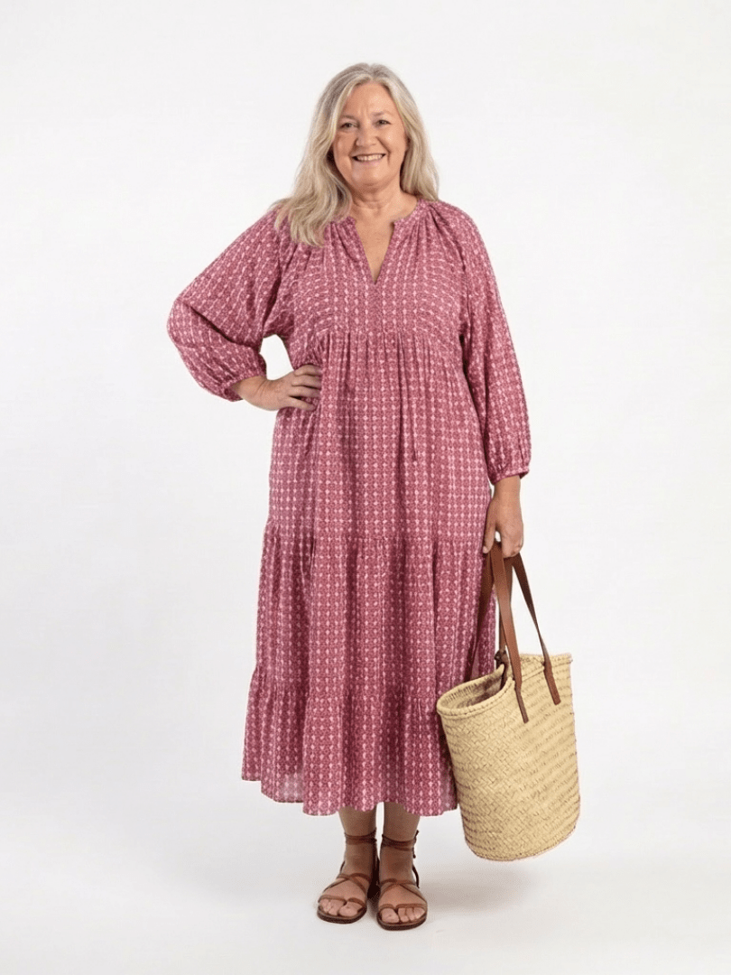 Arlette | Geometric Print Long Sleeve Midi Dress - Harry & Olivia Birmingham