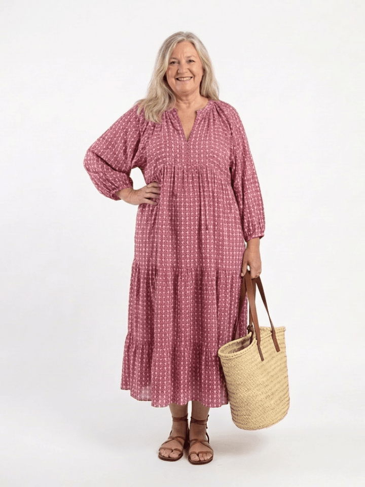 Arlette | Geometric Print Long Sleeve Midi Dress - Harry & Olivia Birmingham
