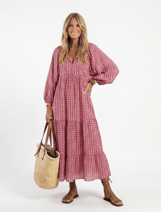 Arlette | Geometric Print Long Sleeve Midi Dress - Harry & Olivia Birmingham