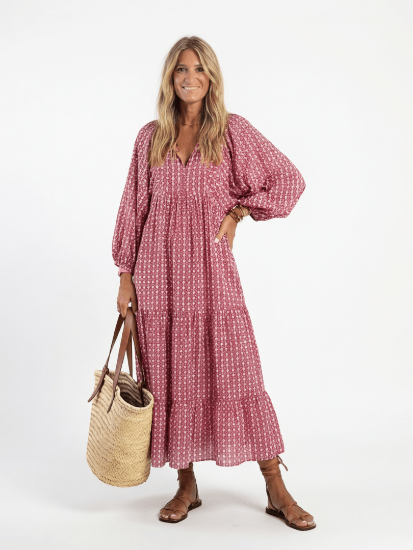 Arlette | Geometric Print Long Sleeve Midi Dress - Harry & Olivia Birmingham