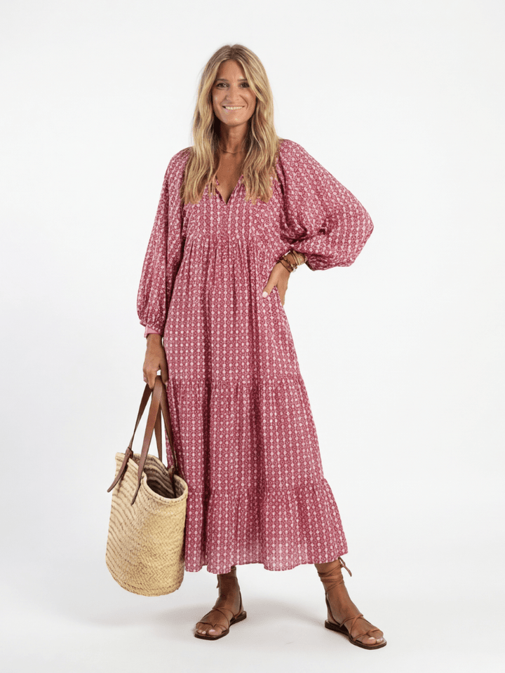 Arlette | Geometric Print Long Sleeve Midi Dress - Harry & Olivia Birmingham