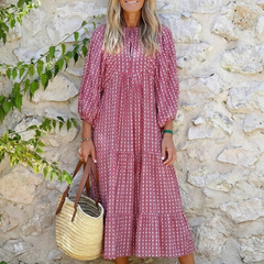 Arlette | Geometric Print Long Sleeve Midi Dress - Harry & Olivia Birmingham