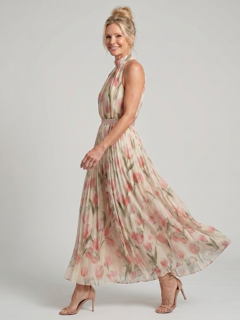 Aurelle | Halter Neck Floral Midi Dress - Harry & Olivia Birmingham