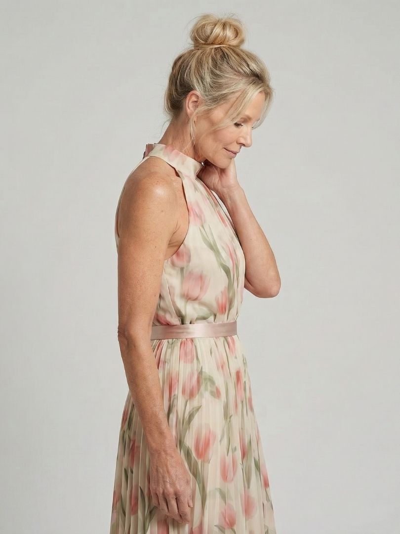 Aurelle | Halter Neck Floral Midi Dress - Harry & Olivia Birmingham