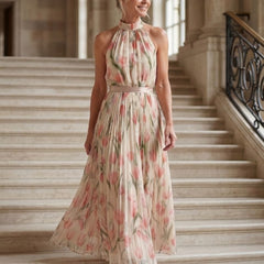 Aurelle | Halter Neck Floral Midi Dress - Harry & Olivia Birmingham