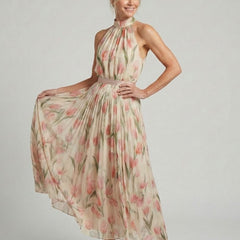 Aurelle | Halter Neck Floral Midi Dress - Harry & Olivia Birmingham