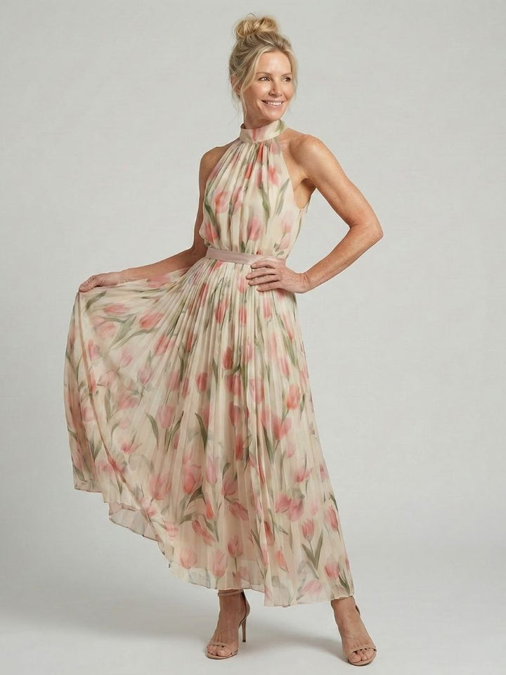 Aurelle | Halter Neck Floral Midi Dress - Harry & Olivia Birmingham