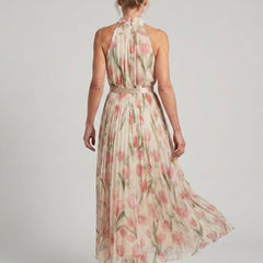 Aurelle | Halter Neck Floral Midi Dress - Harry & Olivia Birmingham