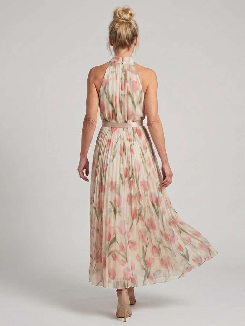 Aurelle | Halter Neck Floral Midi Dress - Harry & Olivia Birmingham