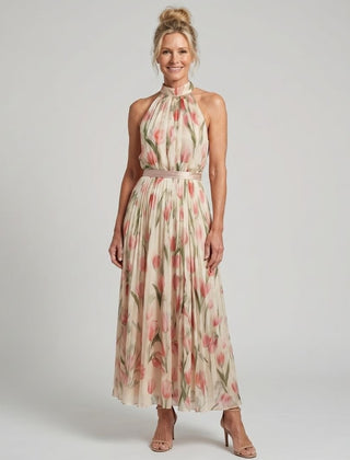 Aurelle | Halter Neck Floral Midi Dress - Harry & Olivia Birmingham