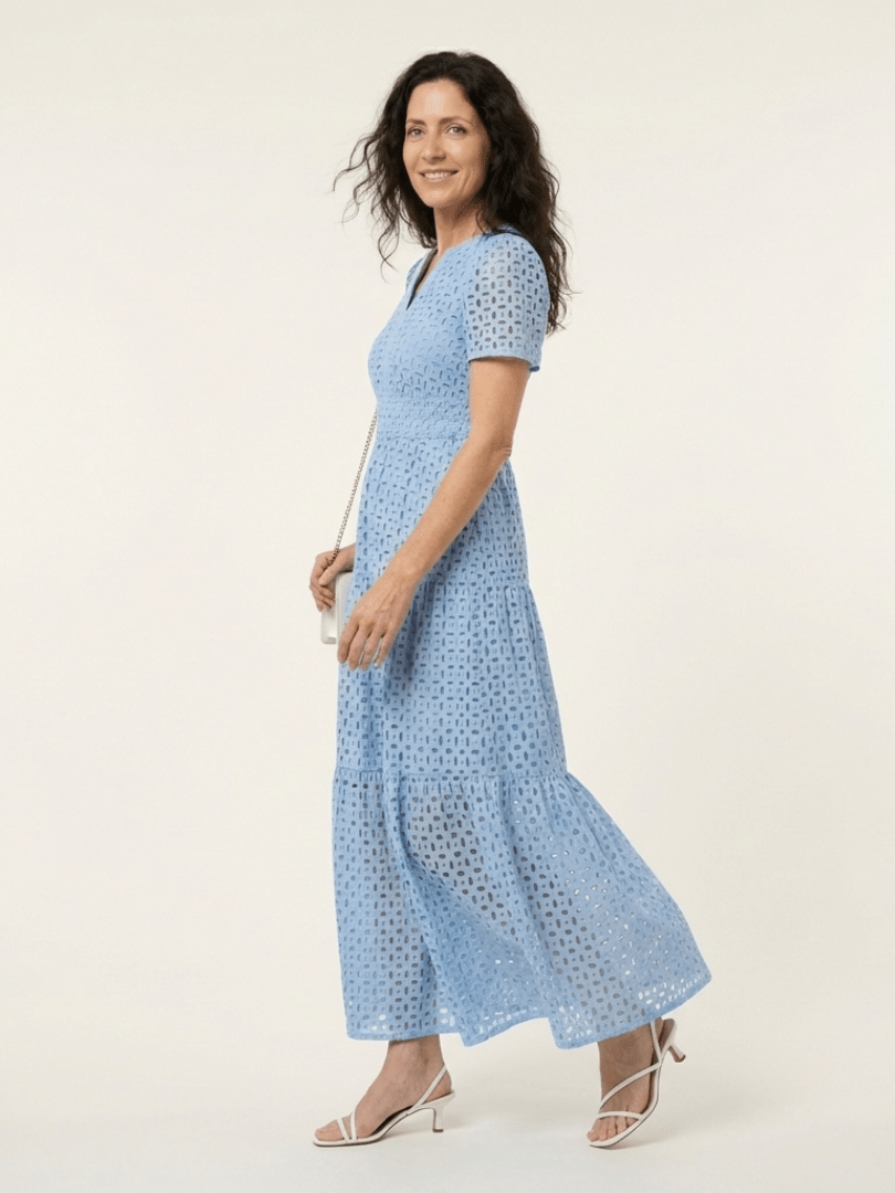 Brielle | V Neck Short Sleeve Tiered Midi Dress - Harry & Olivia Birmingham