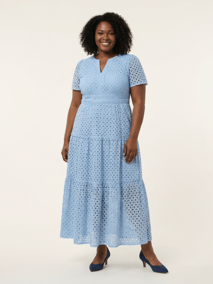 Brielle | V Neck Short Sleeve Tiered Midi Dress - Harry & Olivia Birmingham