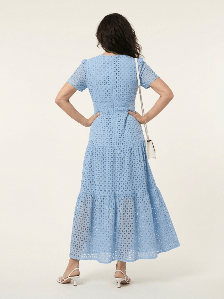 Brielle | V Neck Short Sleeve Tiered Midi Dress - Harry & Olivia Birmingham