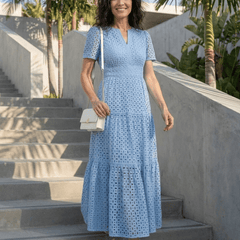 Brielle | V Neck Short Sleeve Tiered Midi Dress - Harry & Olivia Birmingham