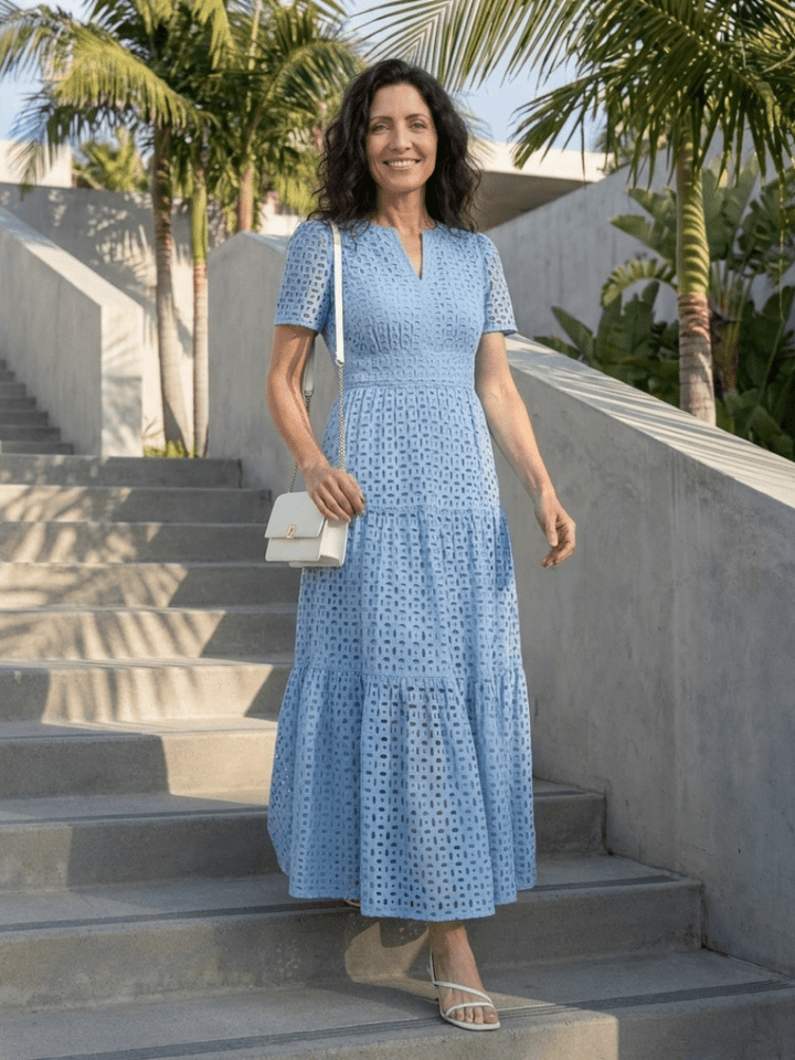 Brielle | V Neck Short Sleeve Tiered Midi Dress - Harry & Olivia Birmingham