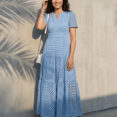 Brielle | V Neck Short Sleeve Tiered Midi Dress - Harry & Olivia Birmingham